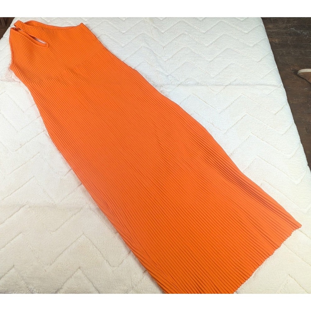 Forever 21 Orange Ribbed One Shoulder Cutout Midi Bodycon Dress Medium
